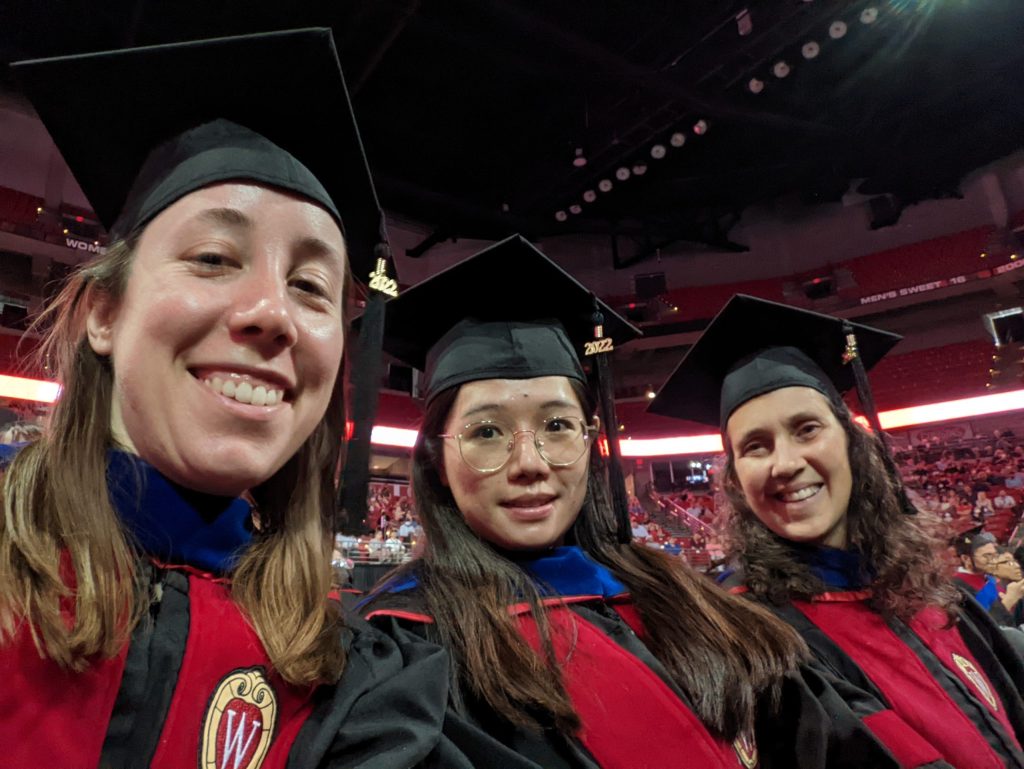 Graduation photo with Corinne Engelman, Eva Vasiljevic and Ruocheng Dong.